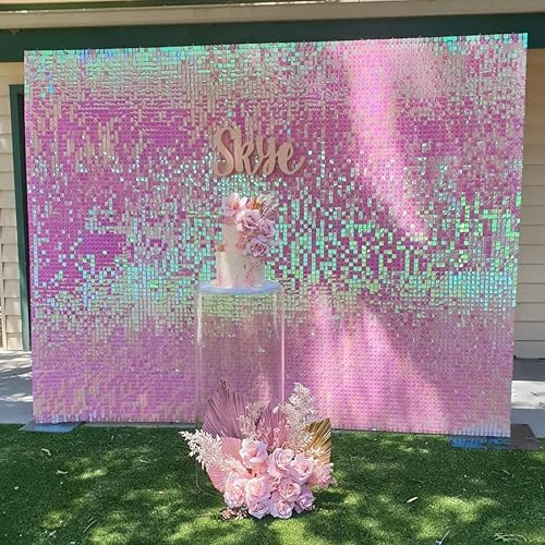Miniatura 8 de Telón de fondo de pared con lentejuelas iridiscentes de color rosa, 6 x 4 pies, para el día de San Valentín, para cumpleaños, aniversario, boda,