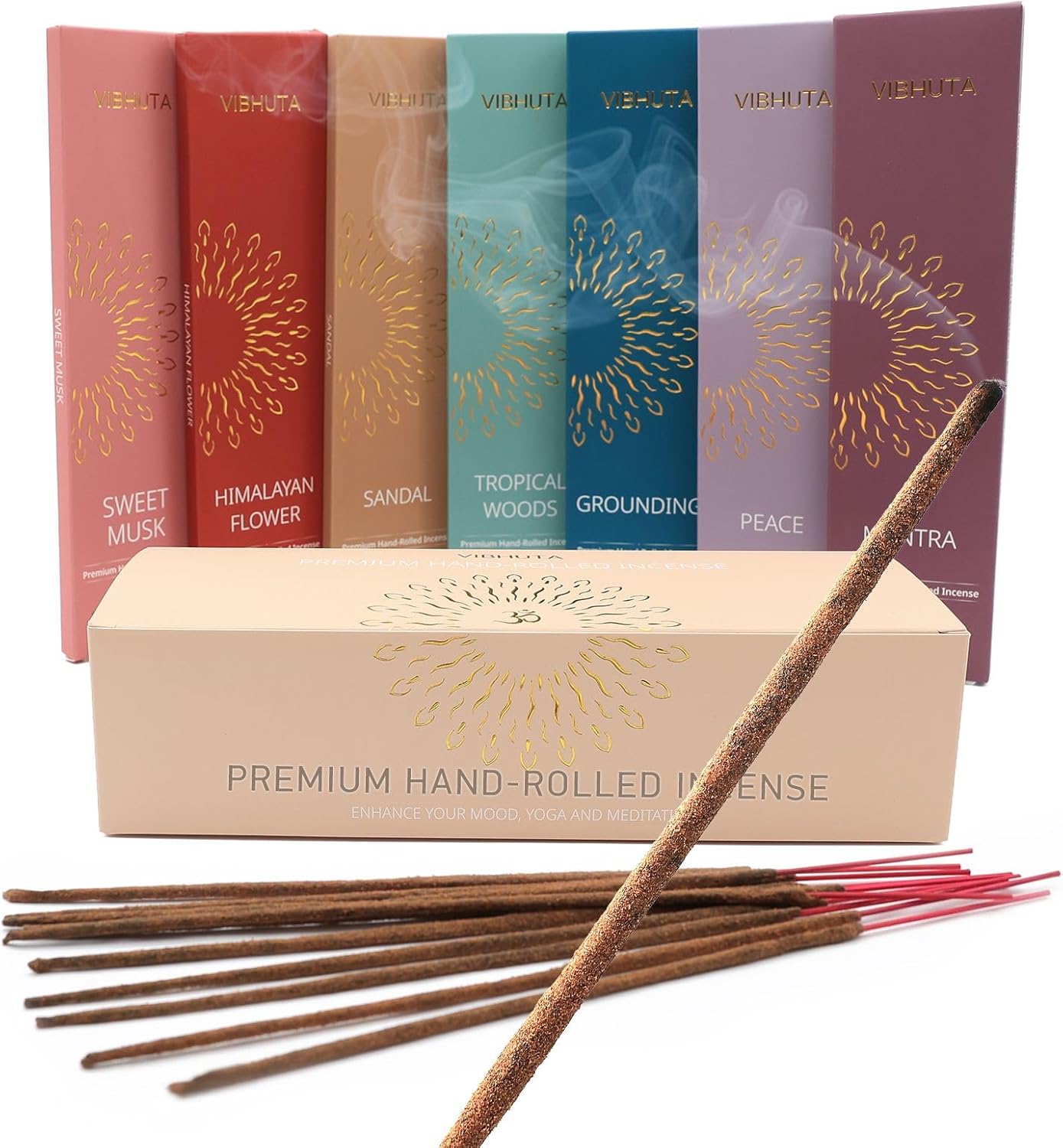 Incense Gift Set | 70 Hand-Rolled Indian Sticks | Sandalwood, Nag Champa, Spiritual & Chakra Incense for Meditation & Yoga - 7 Natural Scents (The Timeless Collection)