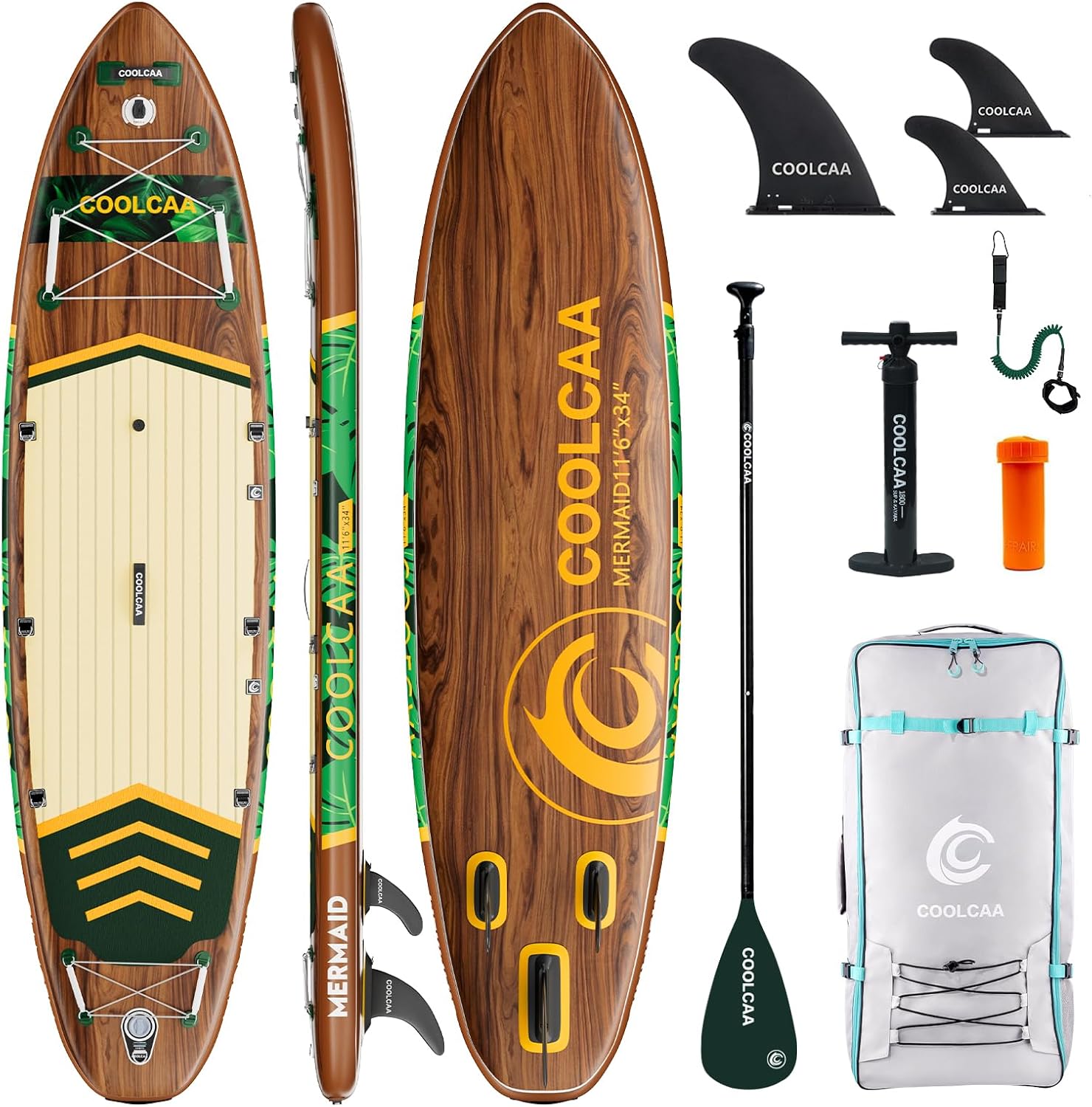 Mermaid 11'6" x 34" Extra Wide Inflatable Paddle Board, 490Lbs Capacity, Stable SUP for Family and Beginners, Perfect for Fishing & Water Activities, with Accessories & Backpack