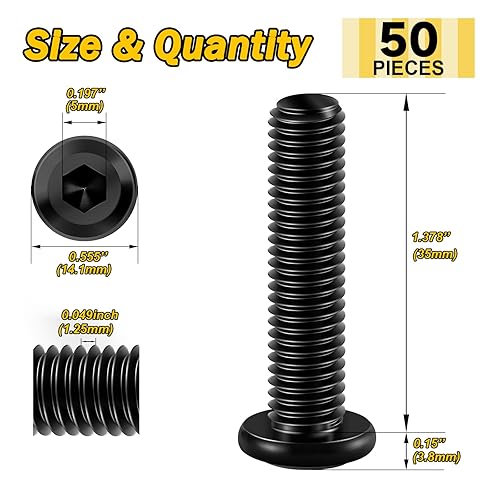 Miniatura 76 de Mywish Tornillos hexagonales de cabeza plana M8 x 1.181 in, 20 unidades, tornillos de acero inoxidable 304 para muebles, rosca completa, óxido negro