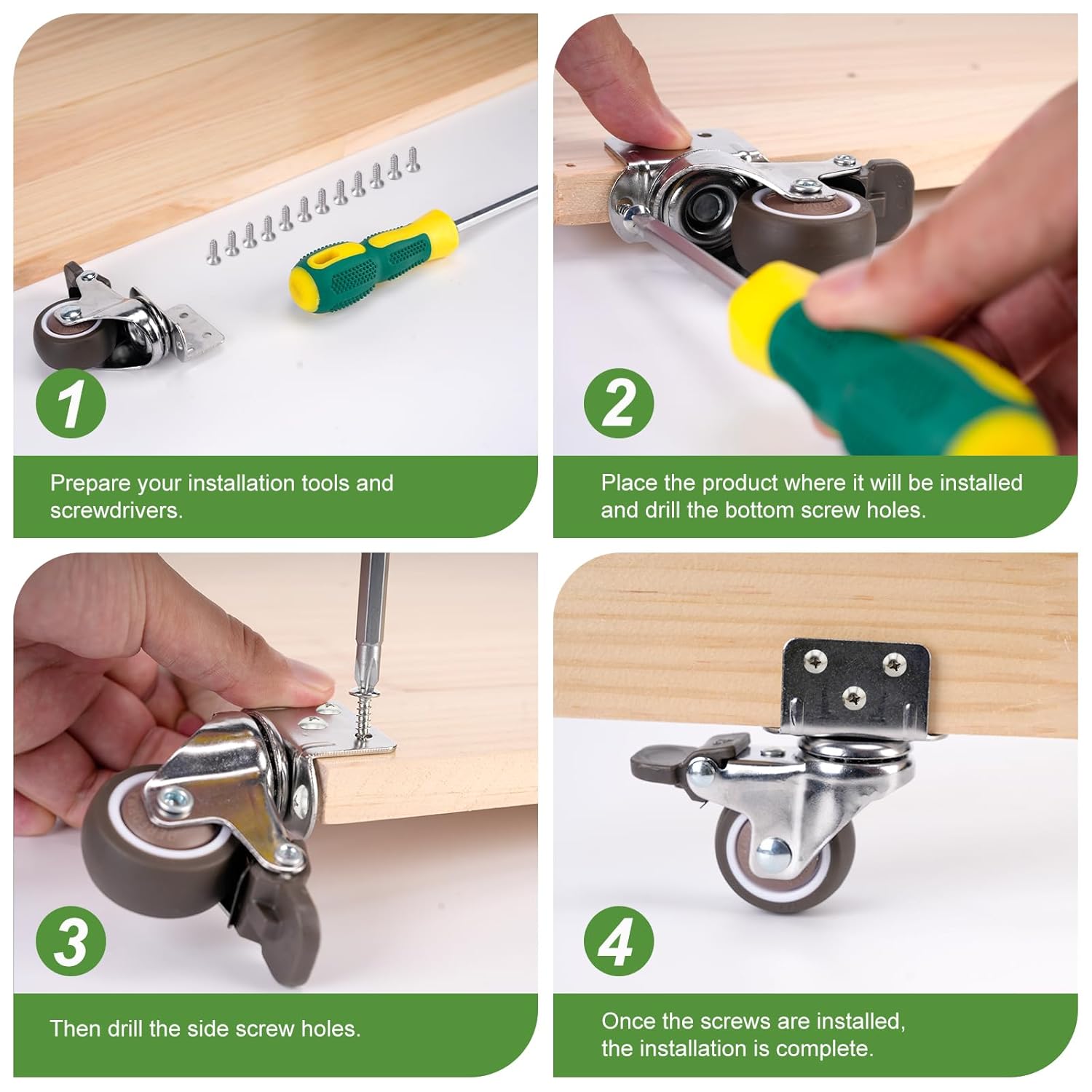 1 Inch Small Caster Wheels Set of 4, L-Bracket Casters Low Profile Side Mount Casters, Swivel Rubber Castors for Furniture, Underbed Drawer, DIY Project, Capacity Lbs: 97 Lbs (with 2 Brakes) thumbnail