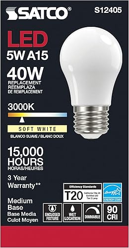 Miniatura 4 de Satco Paquete de 6 lámparas de filamento LED regulables, S12405, lúmenes altos, 5 vatios, A15; blanco suave; 3000 K; base media; 90 CRI; 120 voltios