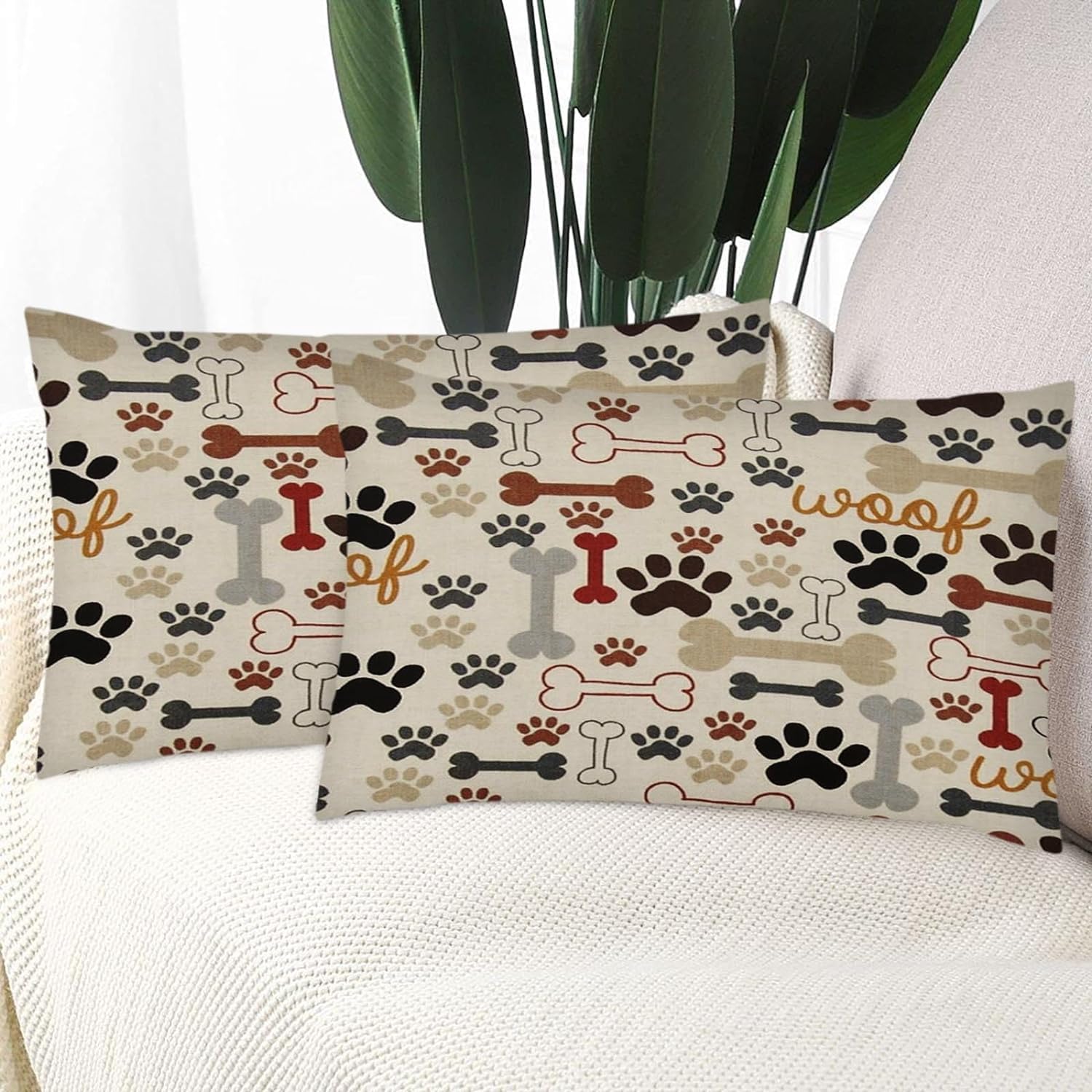Emvency Dekorativer Kissenbezug Mit Hundeknochen-Motiv – 50,8x50,8 Cm, Samt, Versteckter Reißverschluss