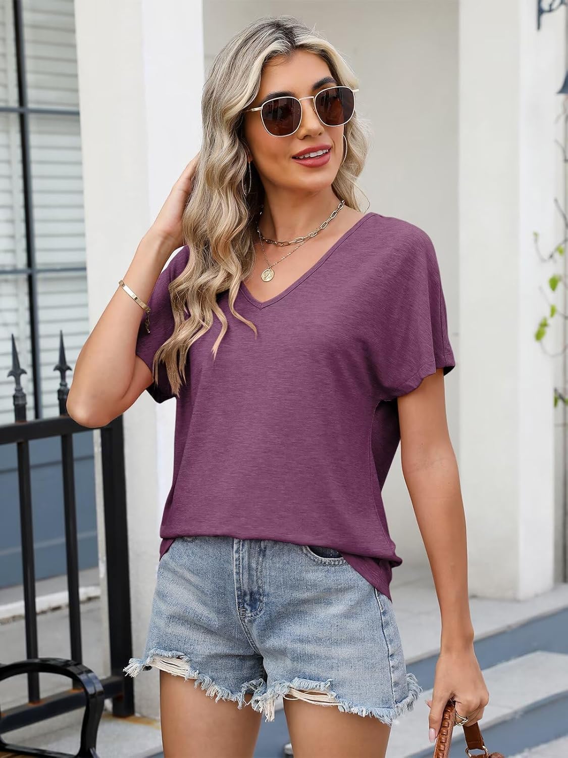 EADINVE Women's V Neck Short Sleeve T Shirts Summer Trendy Dressy Casual Tees Basic Loose Fit Tops 2026 - Image 3