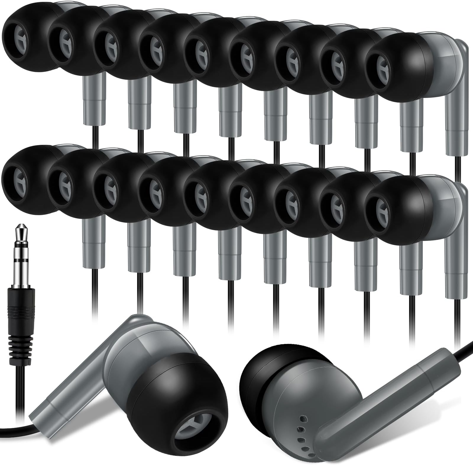 100 Pack Wired Earbuds Bulk for Classroom Ear Headphones Wired Basic Student Earbuds No Microphone with 3.5MM Jack for Class Laptop School Library, Individually Bagged (Gray)