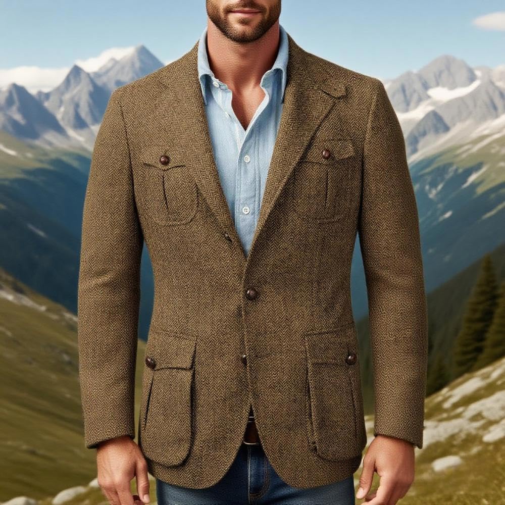 Men Tweed Blazer Herringbone Sport Jackets Wool Blend Casual Single Breasted Slim Vintage British Norfolk Jacket - Image 5