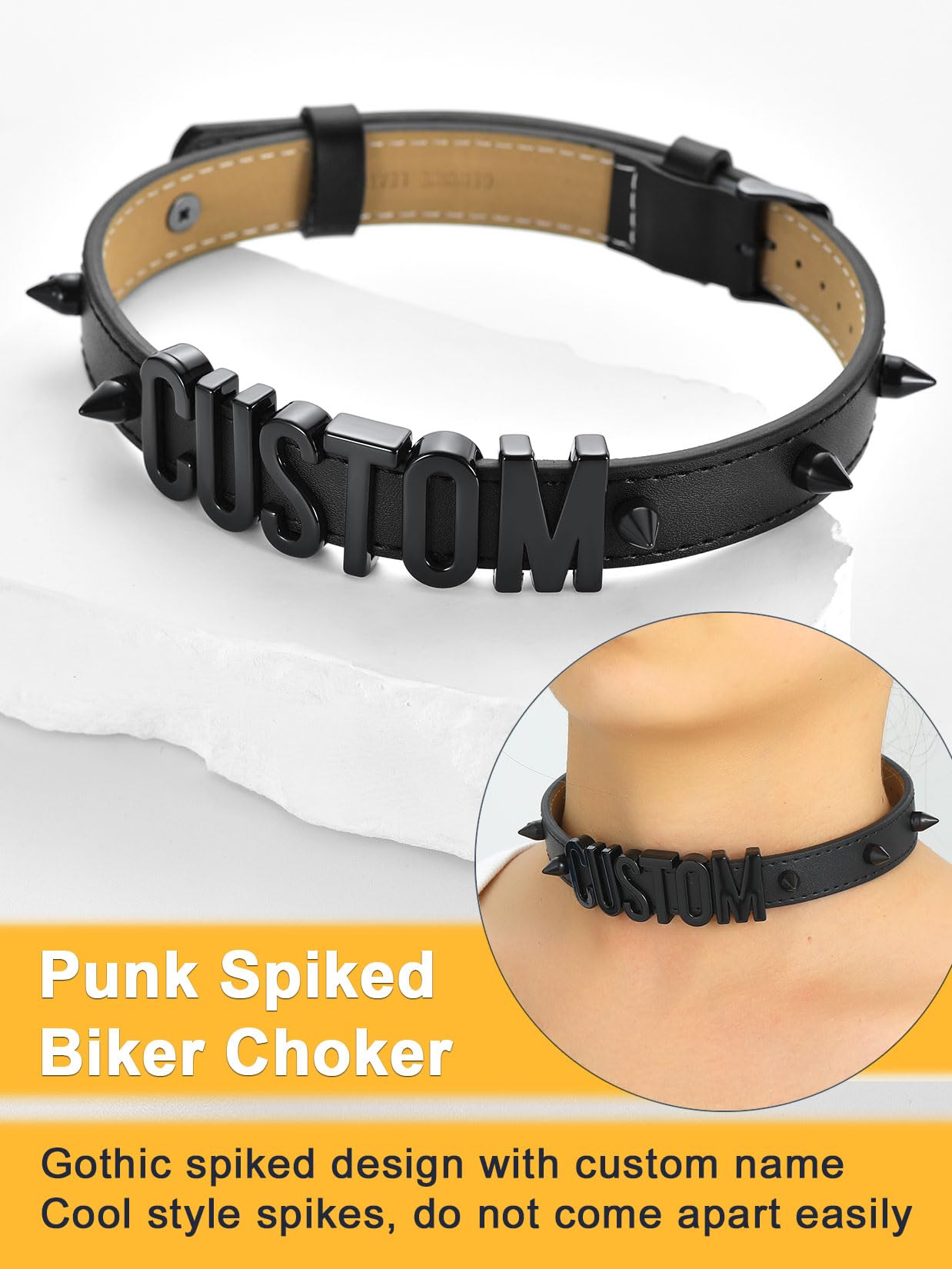 U7 Leder Spikes Nieten Choker Halskette Punk für Damen Mädchen Kette Lederhalsband mit Buchstaben Namenkette Charms DIY Lederkette Chocker Collier Halsband Personalisiert Modeschmuck Accessoires