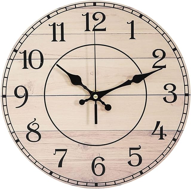 Gellvann Silent Non-Ticking Wall Clock 10in Easy to Read Kitchen Wall Clocks Wooden Round Battery Operated Wall Clock with Vintage Simple Style for bedrooms, Bathroom, Living Room, Home