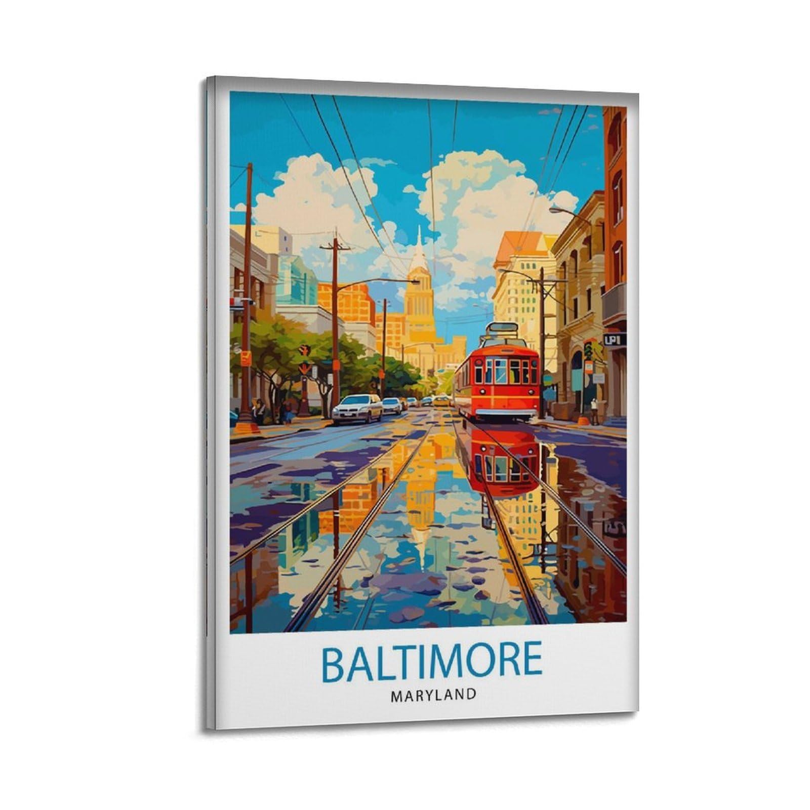 xiaoxiaoshen Baltimore Maryland Travel Illustra Canvas Poster Wall Art Prints Room Aesthetic Murals Bedroom And Living Decorations 24x36inch(60x90cm)