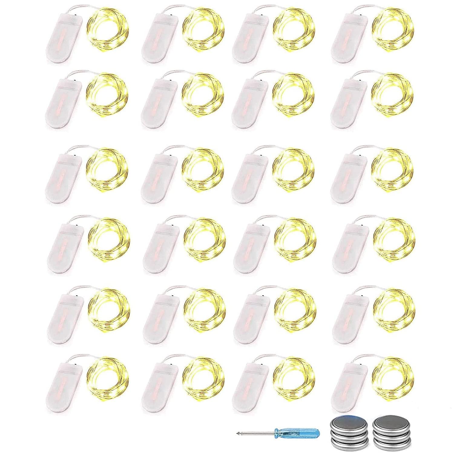 Pack of 24 30 LED Micro Fairy Lights, Battery Operated, 3 m Copper Wire Fairy Lights, String Fairy Lights, Waterproof Fairy Lights for DIY, Christmas, Wedding, Party, Festival Decorations, Warm White