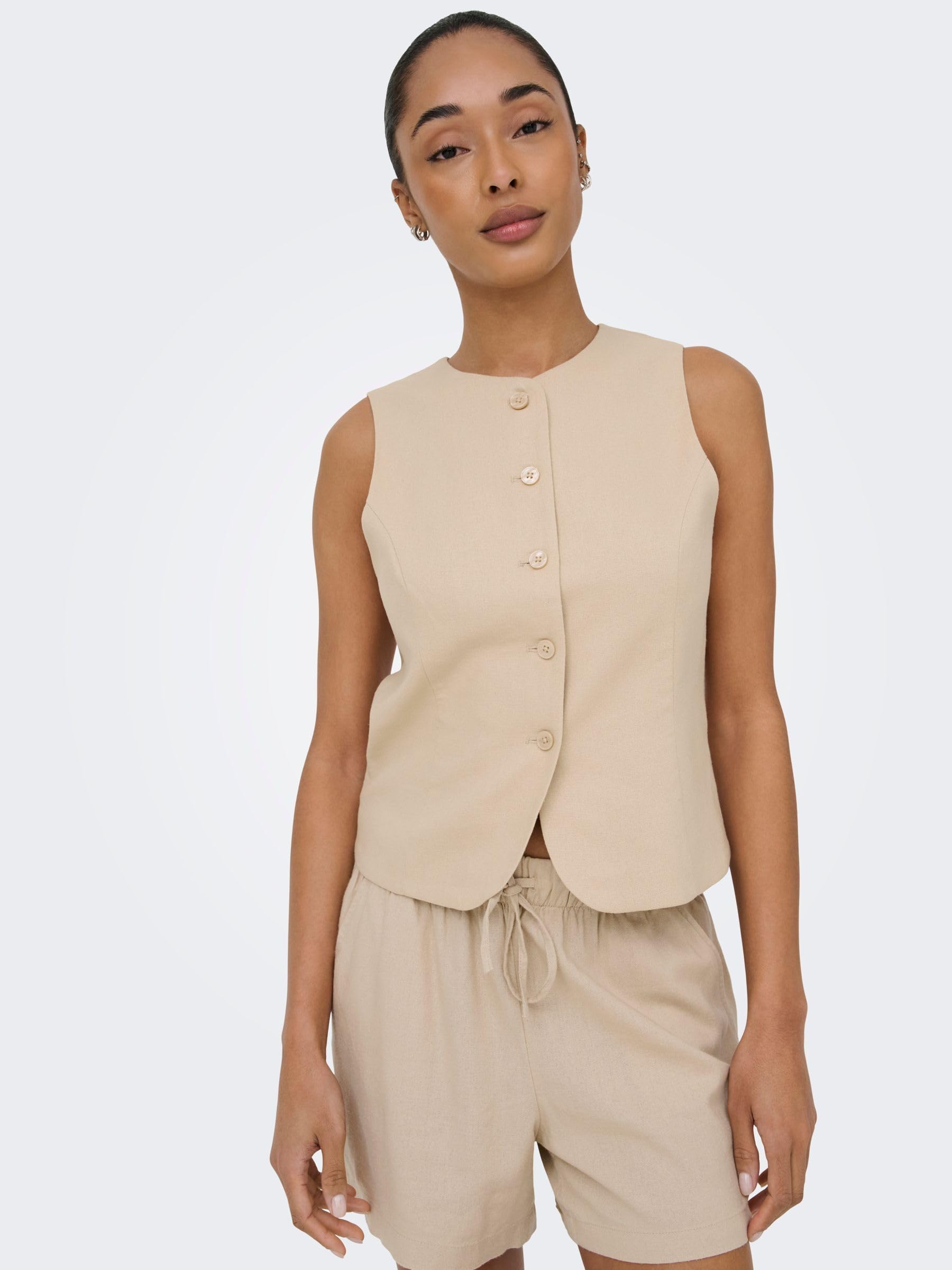 ONLY Onlgoa S/L Linen Bl Waistcoat CC TLR, Oxford Tan, 42 Donna