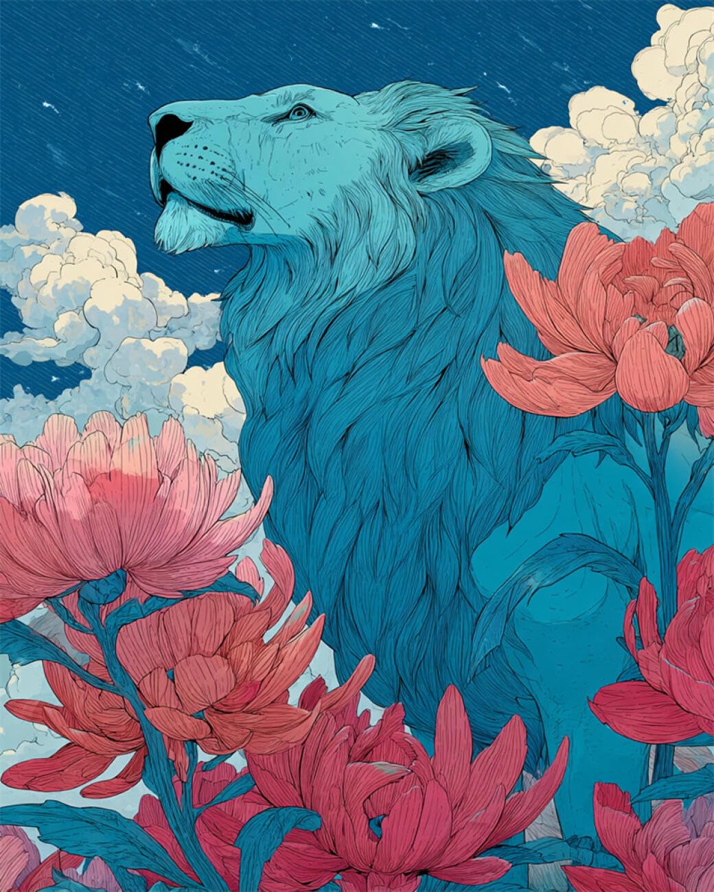 RKFLGEW DIY Seed Bead Embroidery Kits Lions and Flowers 40x50cm