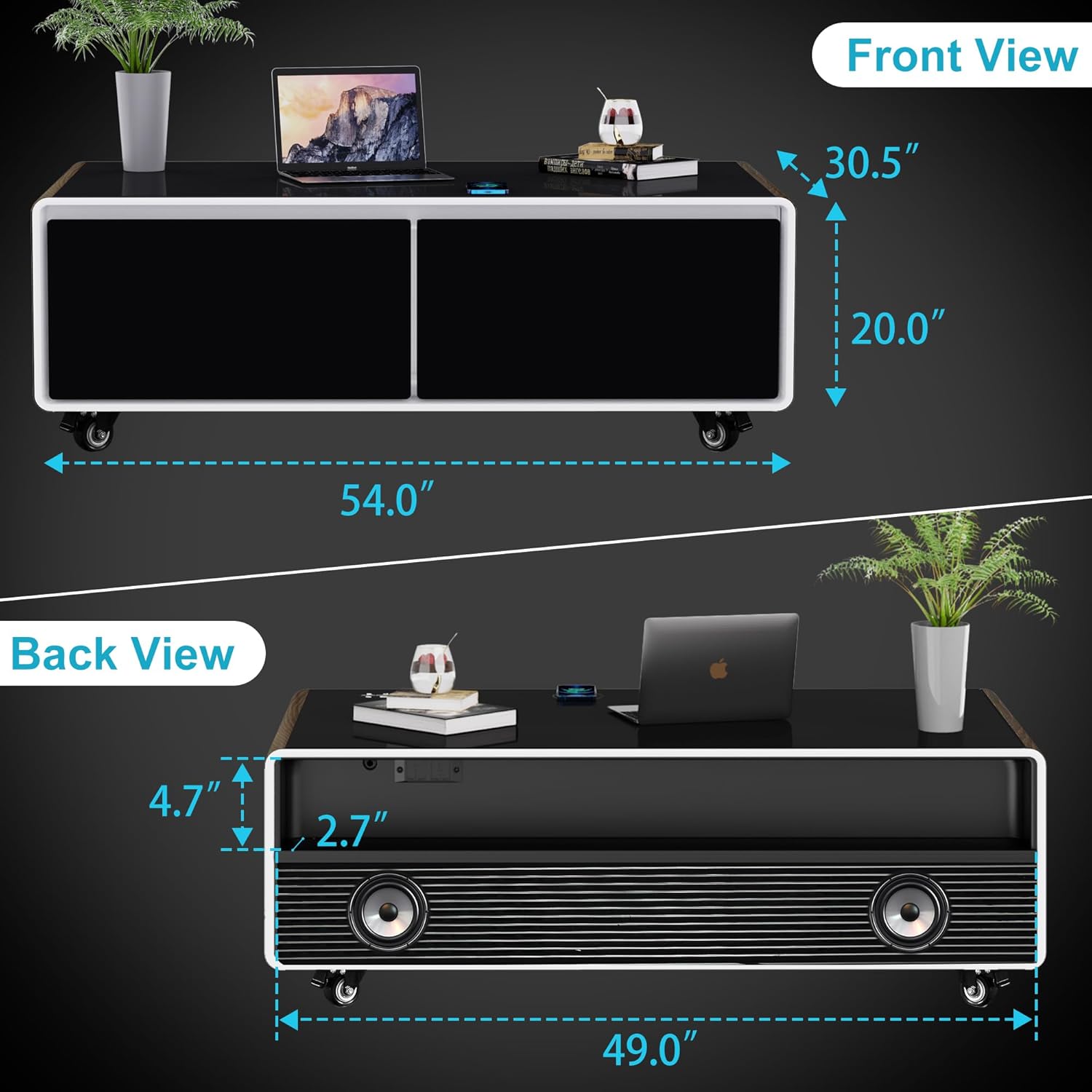 Smart Coffee Table, Living Room Table with Built in Fridge, Bluetooth Sound and Wireless Charging, Type-C & USB Interface, Temperature Control, Modern Center Table with LED,135L