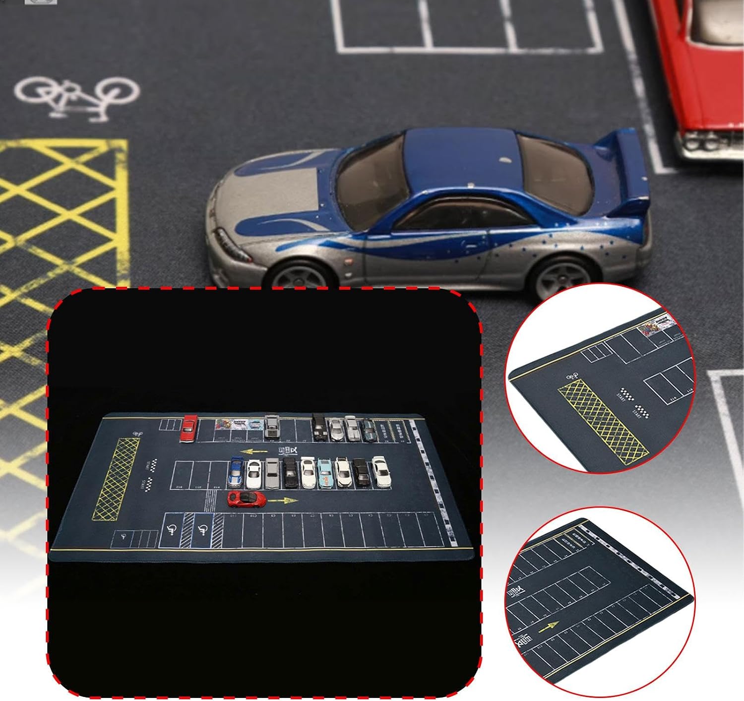 DYNWAVE 1/64 Scale Parking Lot Mat, Non-Slip Parking Lot Mouse Pad, Model Vehicle Scene Display, Mini Car Garage Scene Mat, Rollable Desktop Play Mat, Collectible Gift for Adults & Kids, 40x80cm