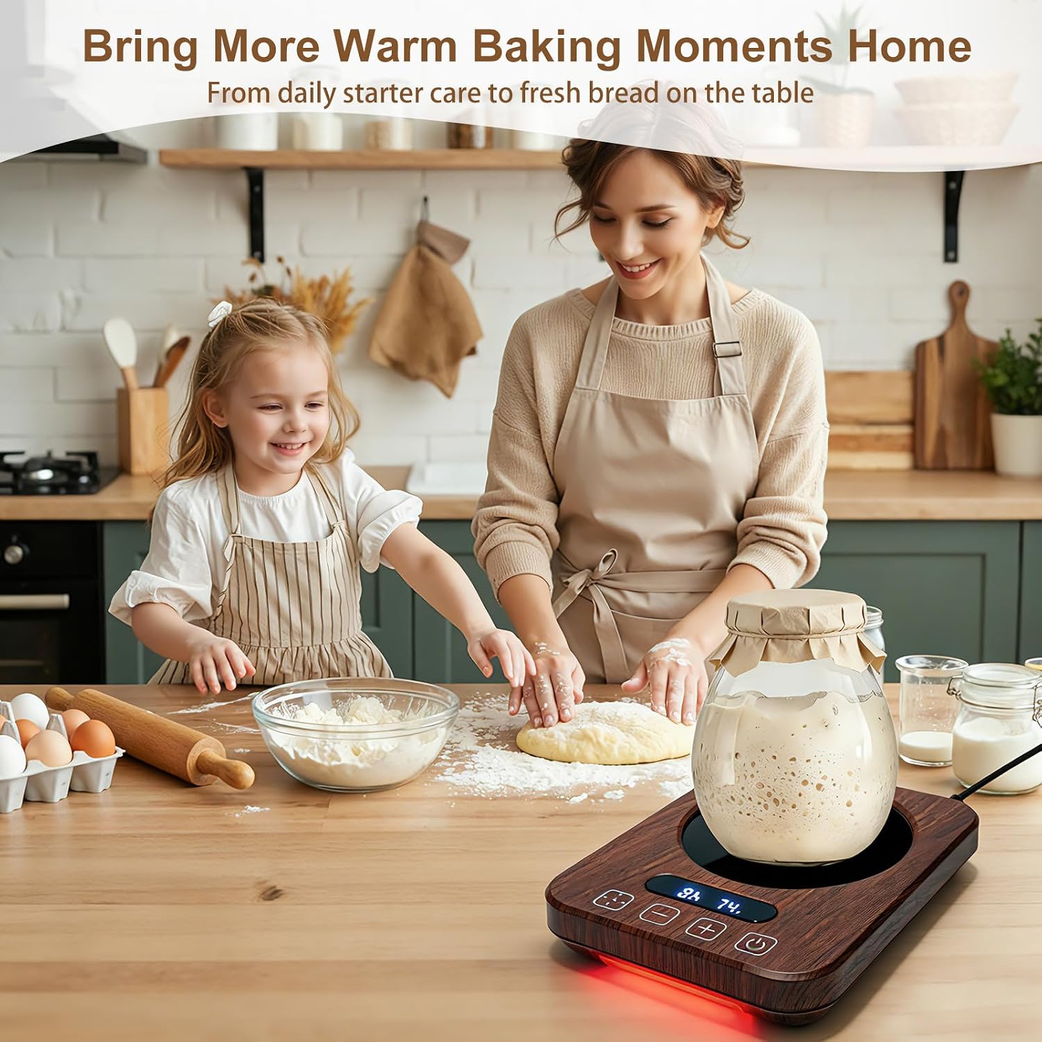 Sourdough Starter Warmer, 18W Low-Temp Warming Pad with 70–100°F 1°F Adjustable Temp Control, Starter Jar Warmer with 1–12H Timer & Auto Shut-Off