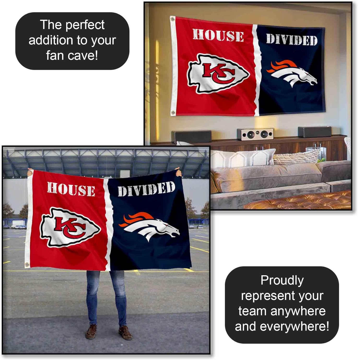 Chiefs and Broncos House Divided Flag Rivalry Banner - Image 5