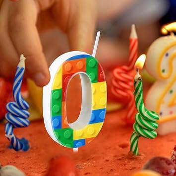 Rossesay Building Block Birthday Number Candle Cake Topper, Number 0