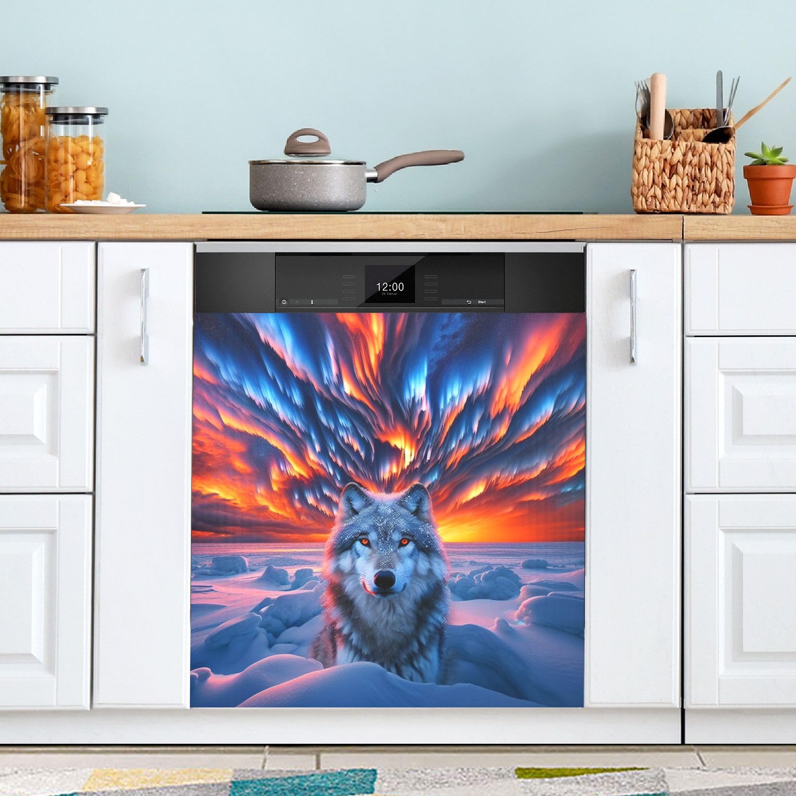 Spülmaschinen-Aufkleber „Wölfe“ – 60x60 Cm, Selbstklebend, Abwaschbar, Digitaldruck Auf Folie