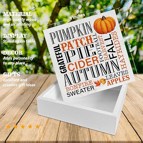 Miniatura 2 de Cartel de madera de otoño para decoración del hogar, letrero cuadrado de madera de otoño, decoración de escritorio, tema de otoño, bloque de madera,