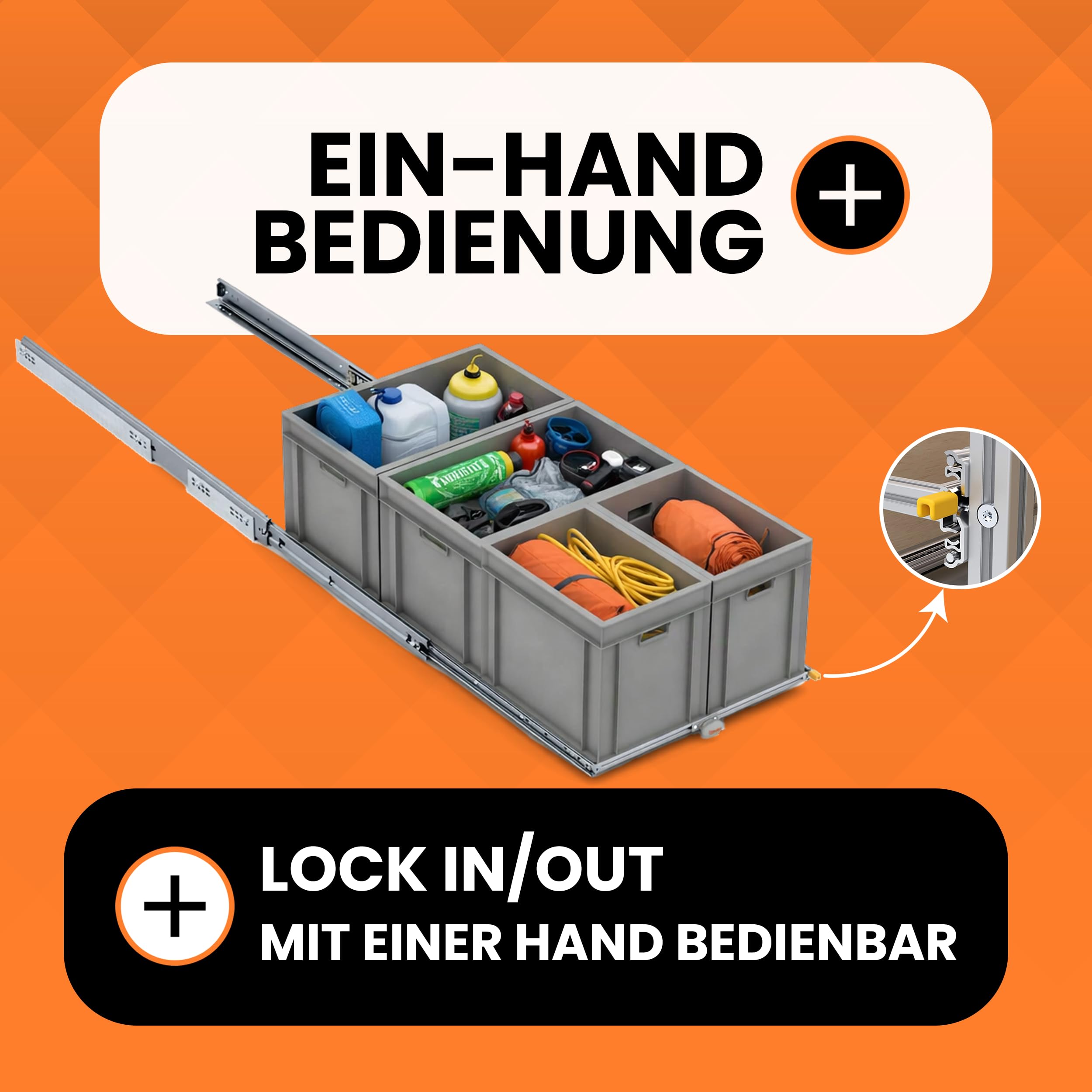 Heckküche-Auszug 120x60 120 kg Vollauszug Stauraum-System für Heckgarage