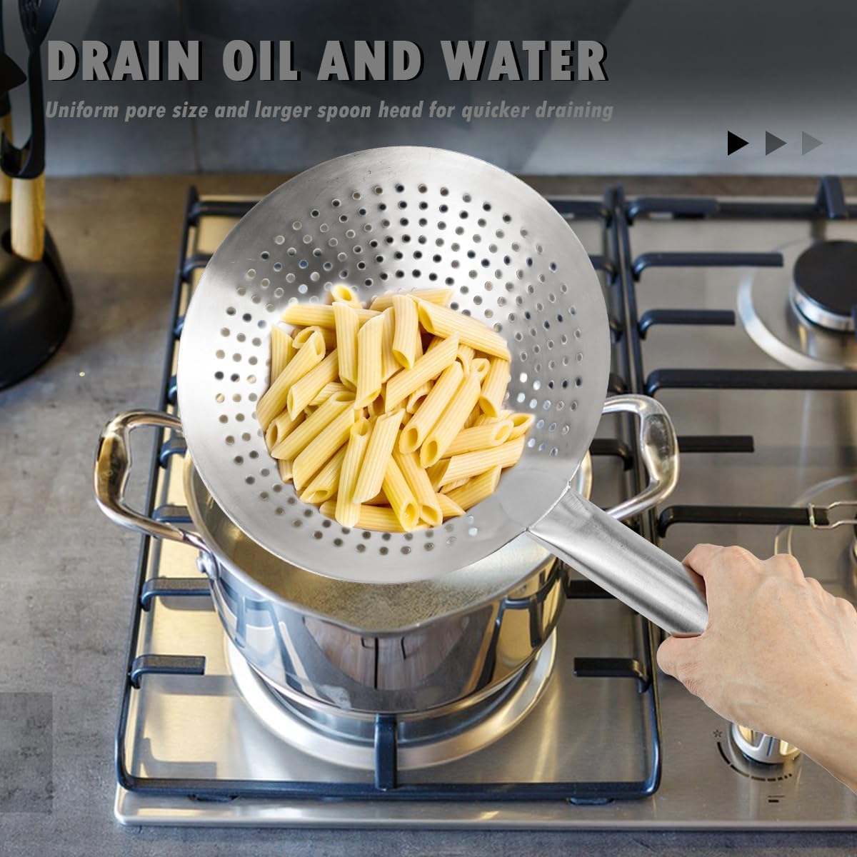 DOERDO Pasta Strainer Oil Skimmer 12 Inch Stainless Steel Skimmer Slotted Spoon for Kitchen Cooking Frying, 30CM