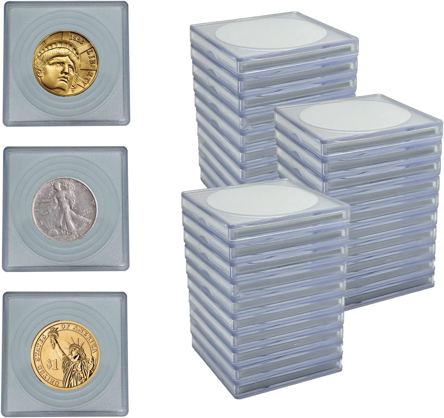 30 Pcs Coin Snap Holders Coin Capsule, 2 X 2 Inch Coin Collection Display Acrylic