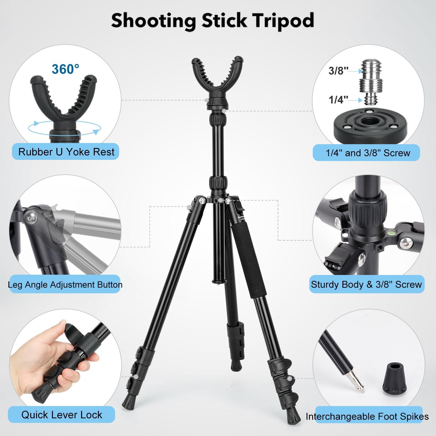 Shooting Tripod Hunting Rest V Yoke Shooting Sticks with 360° Rotate Height Adjustable 9"- 69" Aluminum Portable Shooting Stick Tripod for Hunting, Shooting, and Outdoors - Image 2