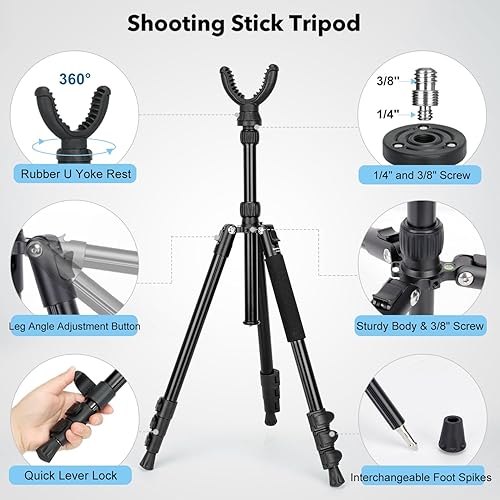 Miniatura 2 de Trípode de disparo para caza, yugo en V, con rotación de 360, altura ajustable, de 7 a 69 pulgadas, trípode portátil de aluminio para caza, tiro y