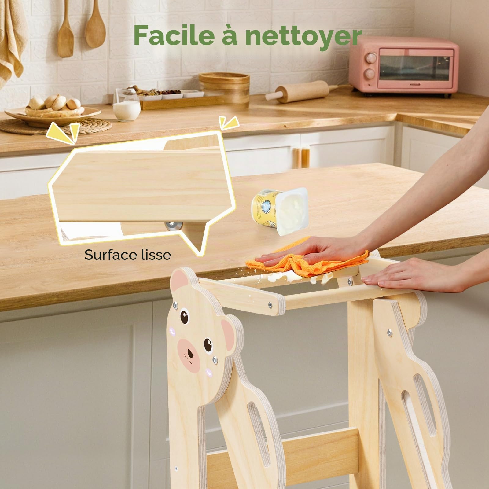 Tour pliable pour tout-petits - Tour d'apprentissage pour enfants - Réglable pour 18 mois à 5 ans - Conçue pour la sécurité