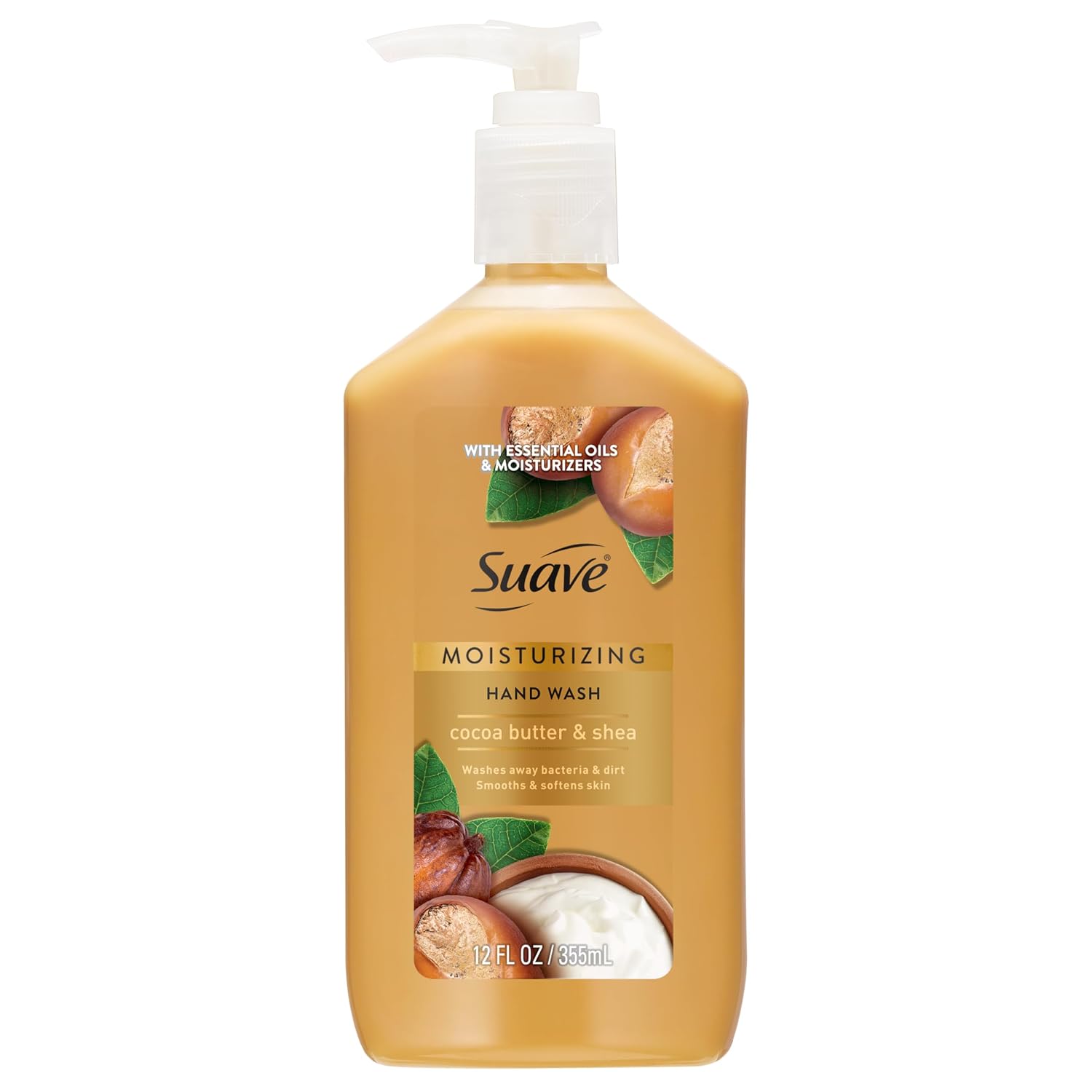 Suave Moisturizing Hand Wash with Cocoa Butter & Shea, Hydrating Hand Soap for Soft, Smooth Skin, pH-Balanced & Paraben-Free, Gentle Cleanser for Kitchen & Bathroom, 12 FL OZ