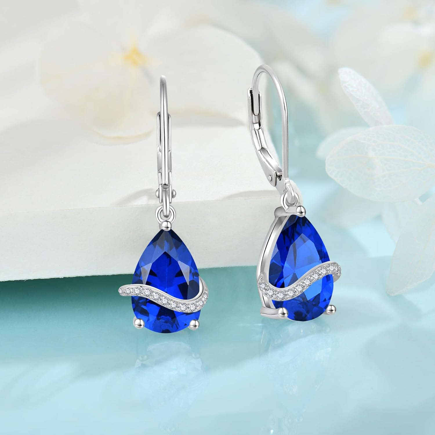 Teardrop Dangle Drop Earrings for Women 925 Sterling Silver Leverback Earrings Birthstone Jewelry Gifts for Her - Image 4