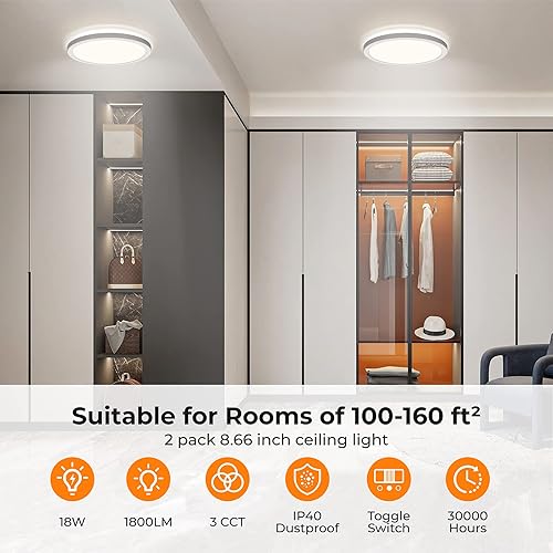 Miniatura 3 de BLNAN Lámpara LED de techo empotrada, 9 pulgadas, 18 W, 3000 K4000 K5000 K, lámpara de instalación fija cableada, lámpara blanca redonda ultrafina