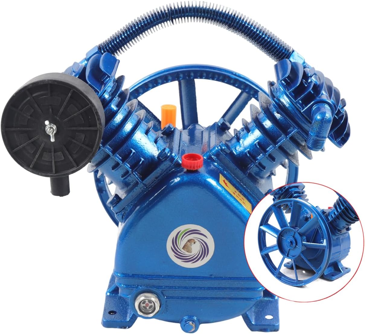 175psi 3HP 2.2KW V-Twin Air Compressor Pump Head Double Piston V-Twin Air Compressor Motor Pump Low Noise Portable Air Tool Blue
