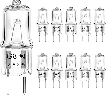 G8 Halogen Light Bulbs 50W 120V G8 Base 2Pin Dimmable Xenon Bulb T4 JCD Type Warm White 2700K for Kitchen Hood, Landscape Lights, Desk and Floor Lamps, Wall Sconces (10 Pack)