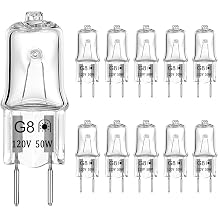 G8 Halogen Light Bulbs 50W 120V G8 Base 2Pin Dimmable Xenon Bulb T4 JCD Type Warm White 2700K for Kitchen Hood, Landscape Lights, Desk and Floor Lamps, Wall Sconces 10 Pack