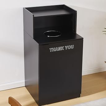 Restaurant Trash Can Cabinet, Commercial Trash Cans 32 Gallon Wooden Trash Can and Garbage Receptacle with Tray Holder, Door, Large Trash Bin for Restaurant, Cafeteria, Kitchen, Office, School, Black