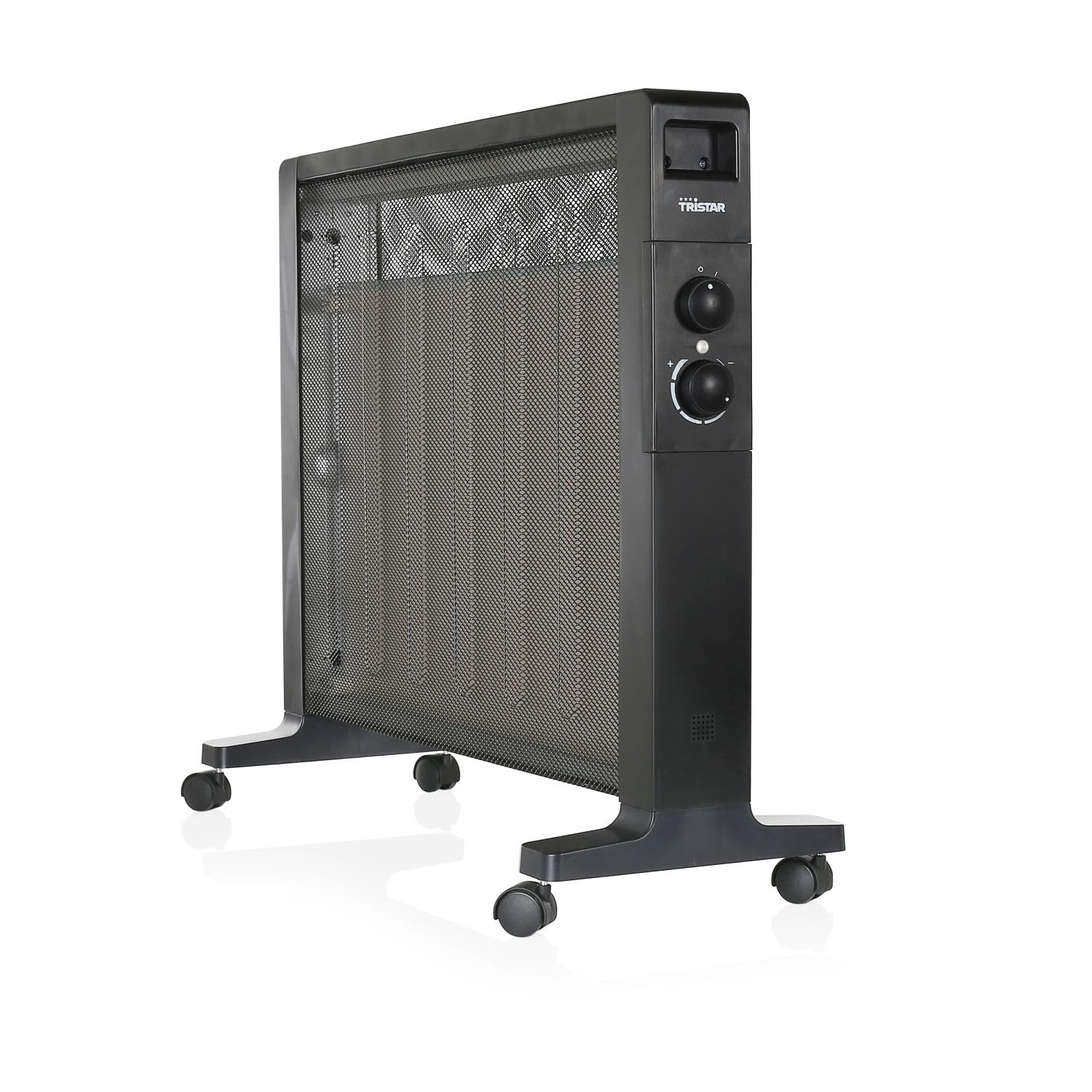 Tristar KA-5225 Calefactor eléctrico de mica, termostato ajustable y 2 ajustes de calor, protección anticaída y sobrecalentamiento, asa integrada, 4 ruedas para su transporte, 2000 W