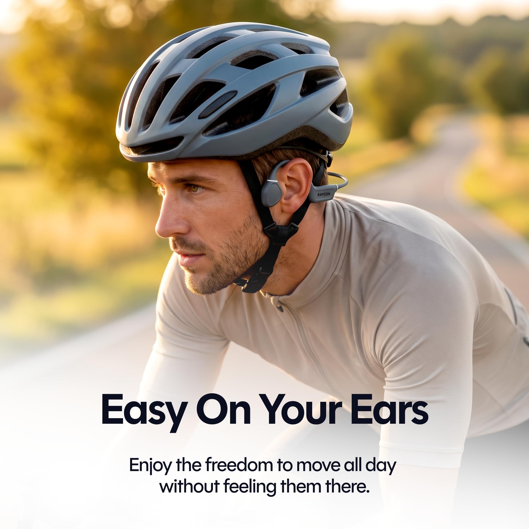 Raycon Cuffie Bluetooth a conduzione ossea, cuffie aperte da corsa, resistenti al sudore e all'acqua, con microfono, per sport e allenamento, 13 ore di riproduzione (blu)