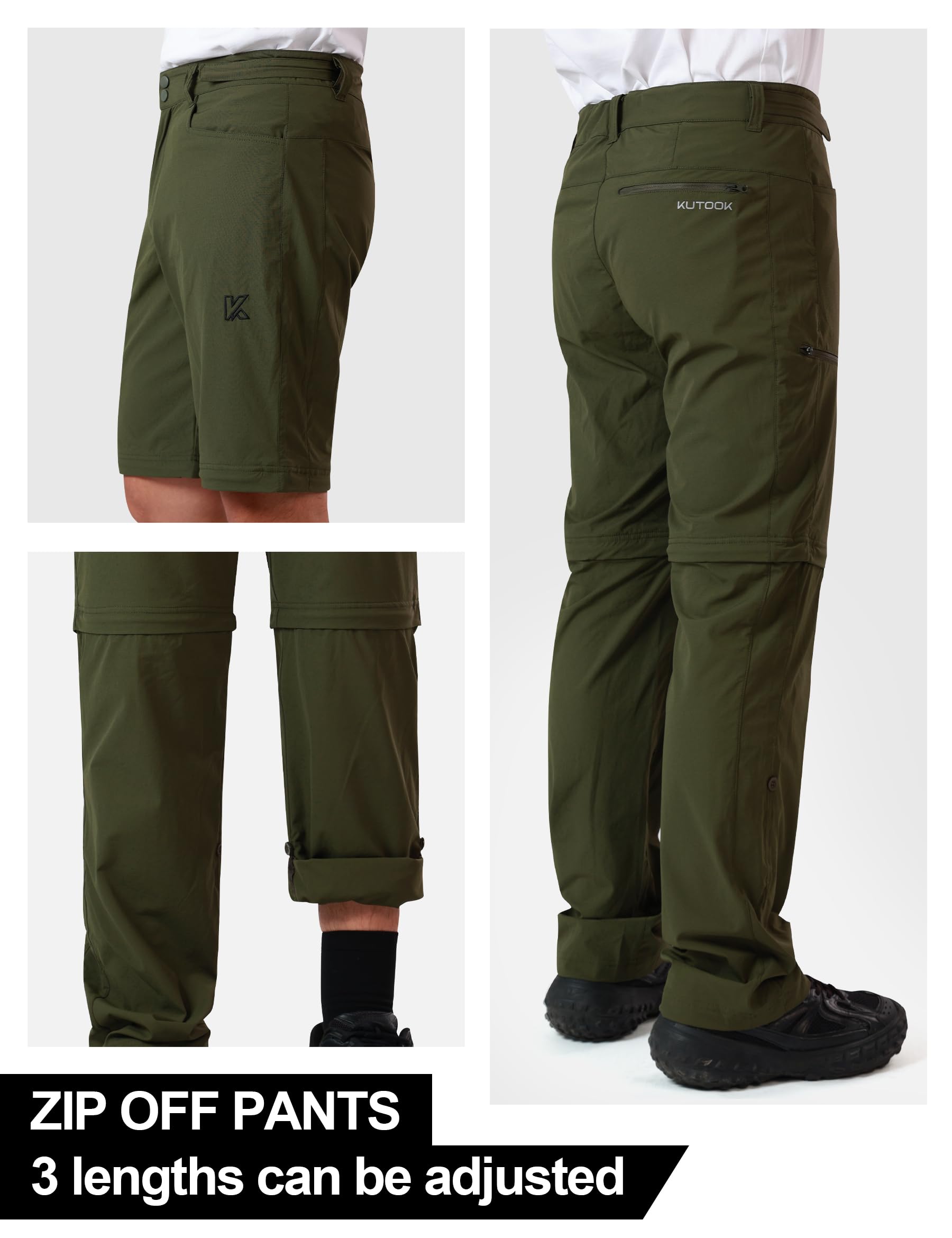 KUTOOK Pantalon d'Extérieur Amovible pour Homme Anti-Vent avec 4 Grands Poches, Pantalon de Trekking Imperméable pour Randonnée, Pêche et Course KLP703