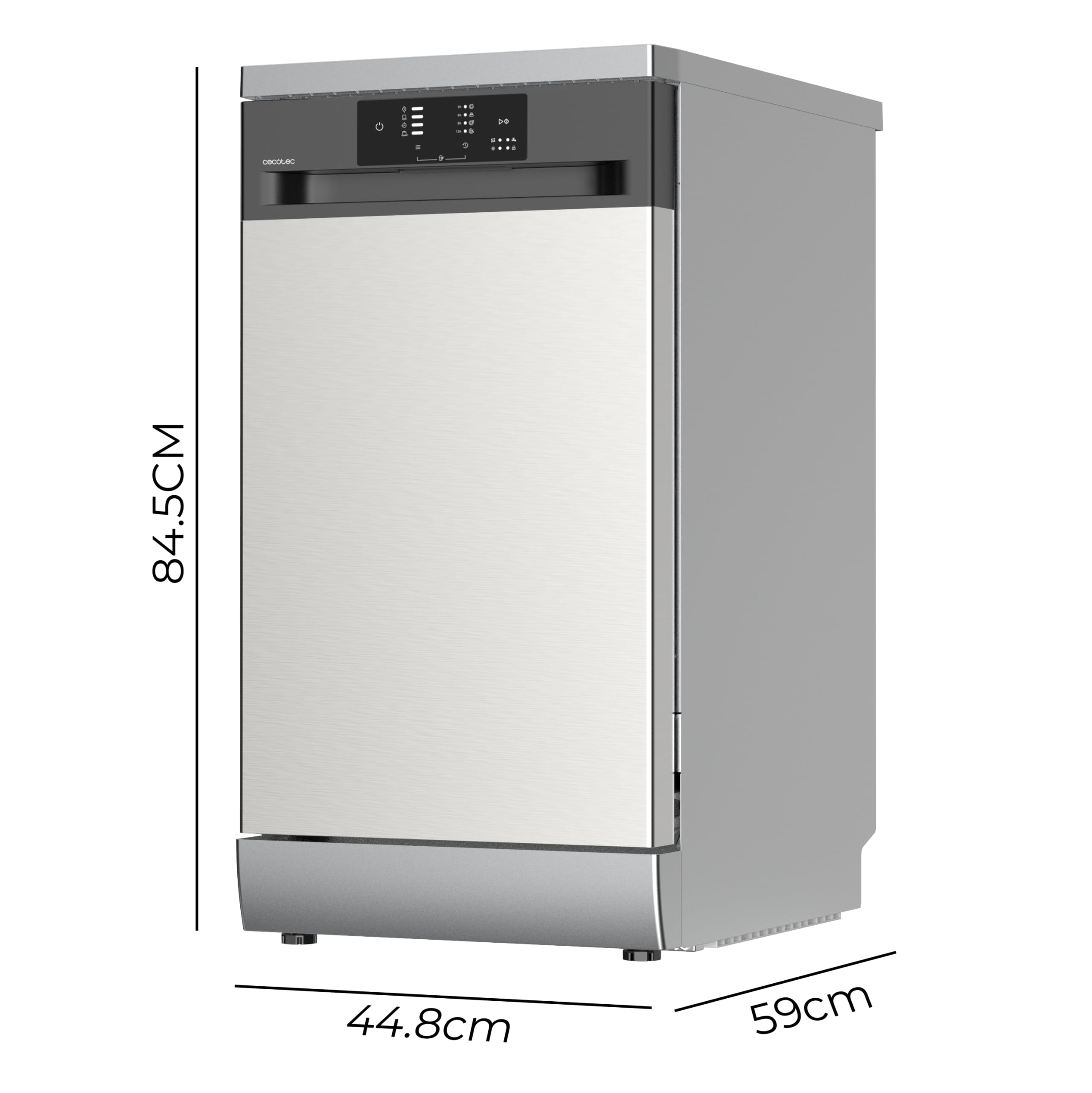 Cecotec Lavastoviglie Libera Installazione 45 cm Bolero Aguazero 4350 Inox. 9 Coperti, 4 Programmi, Classe D, Inverter Plus Duo, Pannello Touch, AutoClean, Delay Start, Cestello Posate, Inox