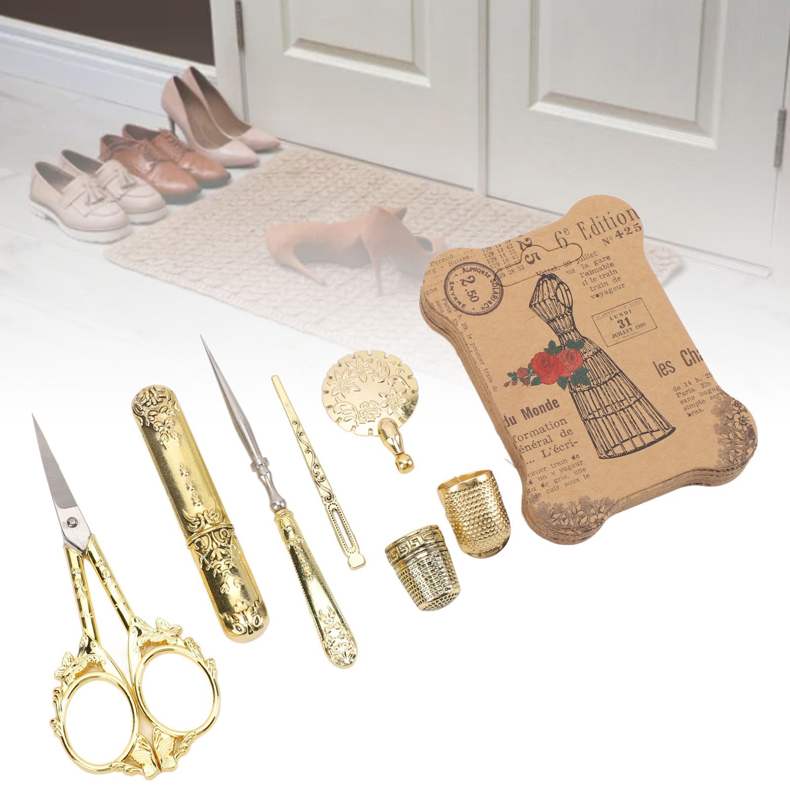 Zerodis Weitere Haushaltsutensilien, Nähset, Nähwerkzeug-Set, Premium-Massivholz, Multifunktional, mit Nadeln, Fingerhüten, Scheren, Fadenschneider für Heimdekoration, Basteln, Aufbewahrung,