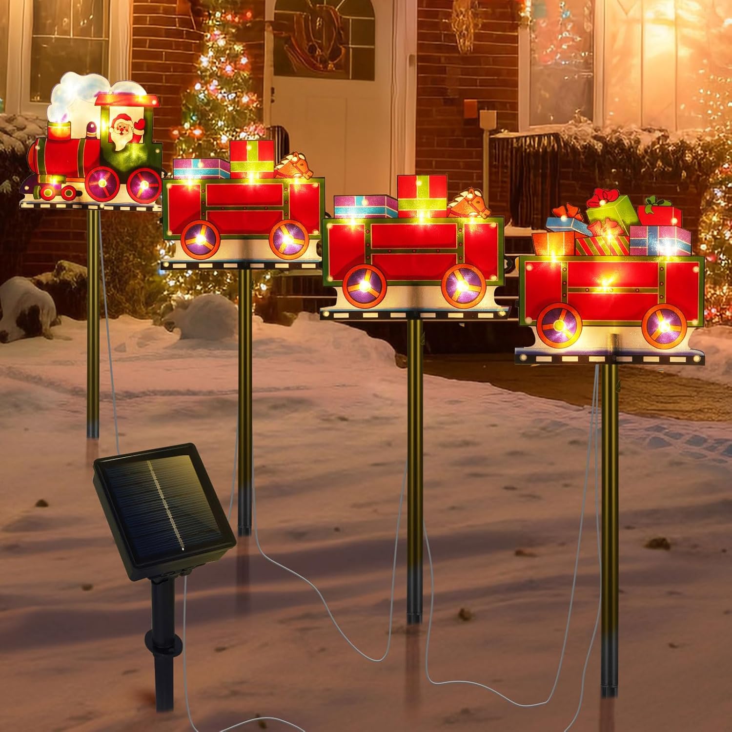 Solar Christmas Decorations with Led Lights, Solar Landscape Pathway Stakes Lights, Outdoor Christmas Decor for Garden, Yard, Porch (Train & Santa) - Image 7