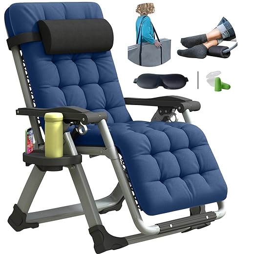 YOMIFUN Zero Gravity Chair, Lawn Chair, Folding Recliner Lounge Chair, Everything Included with Padded Head Pillow, Holder Tray, Shoulder Strap, Footrest Cushion, Light Blue
