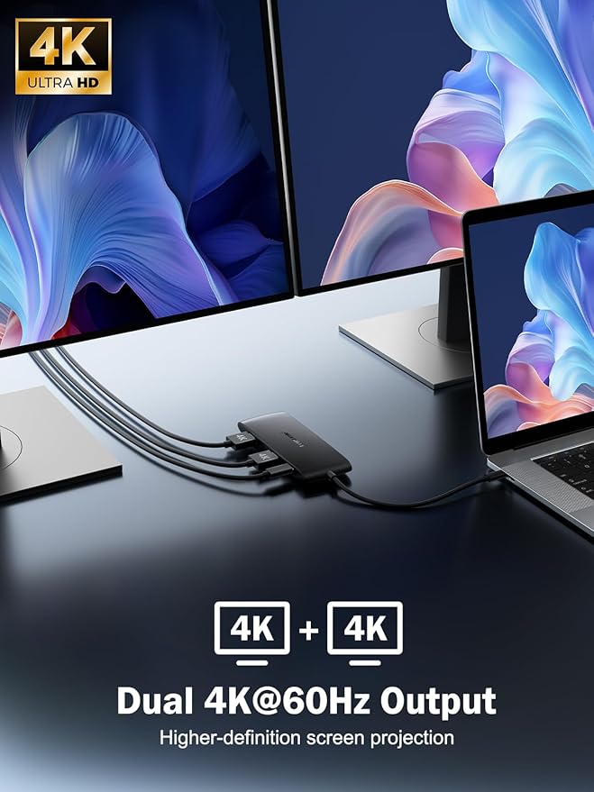 Lemorele Docking Station Dual Monitor 4K 60Hz, Hub USB C 7 en 1 miniatura 3