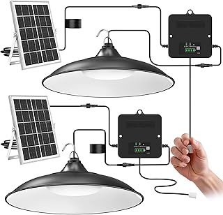 Solar Shed Light Indoor Outdoor, 2Pack Solar Pendant Light 2000LM Daytime Available with Battery Display, Waterproof Solar Powered Lights Indoor for Barn, Gazebo, Chicken Coops, Shop