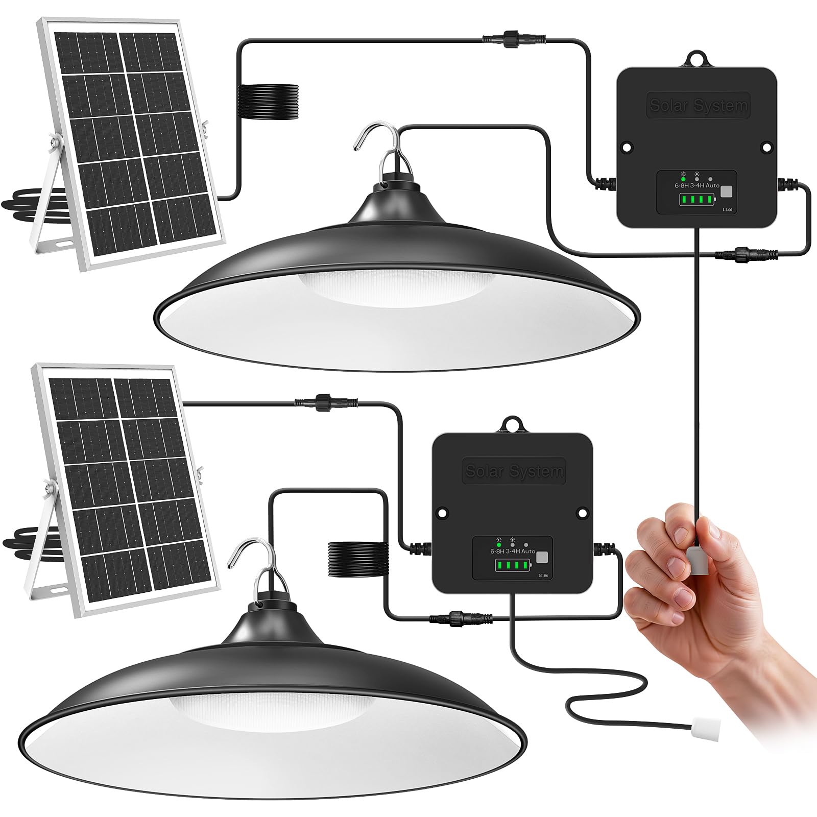 Photo 1 of ***SOLAR PANEL IS CRACKED*** Solar Shed Light Indoor Outdoor, 2000LM Solar Pendant Light, Daytime Available with Pull String Switch, 3 Modes Battery Display, Split Solar Panel IP65 Waterproof for Barn, Gazebo, Chicken Coops, Shop