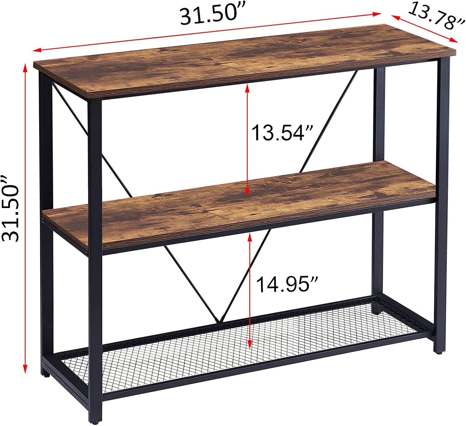 FELLYTN Console Tables for Entryway, Industrial Narrow Sofa Table with Metal Mesh Shelf 3 Tier Hallway Table, 31 Inch Rustic Brown : Home & Kitchen