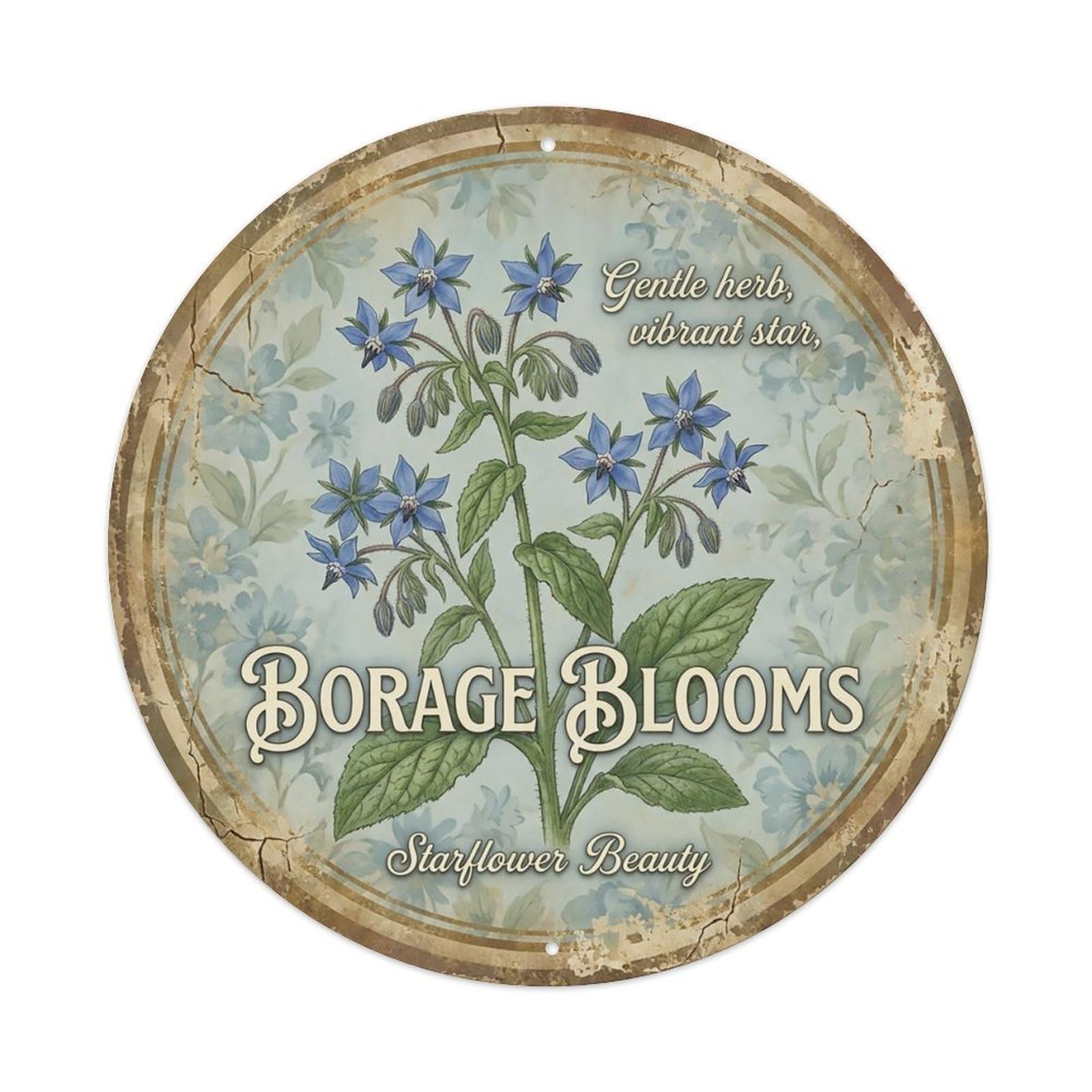 Cxhjca 8X8inch(20X20cm) Vintage Cottagecore Garden Borage Starflower Blue Metal Tin Sign
