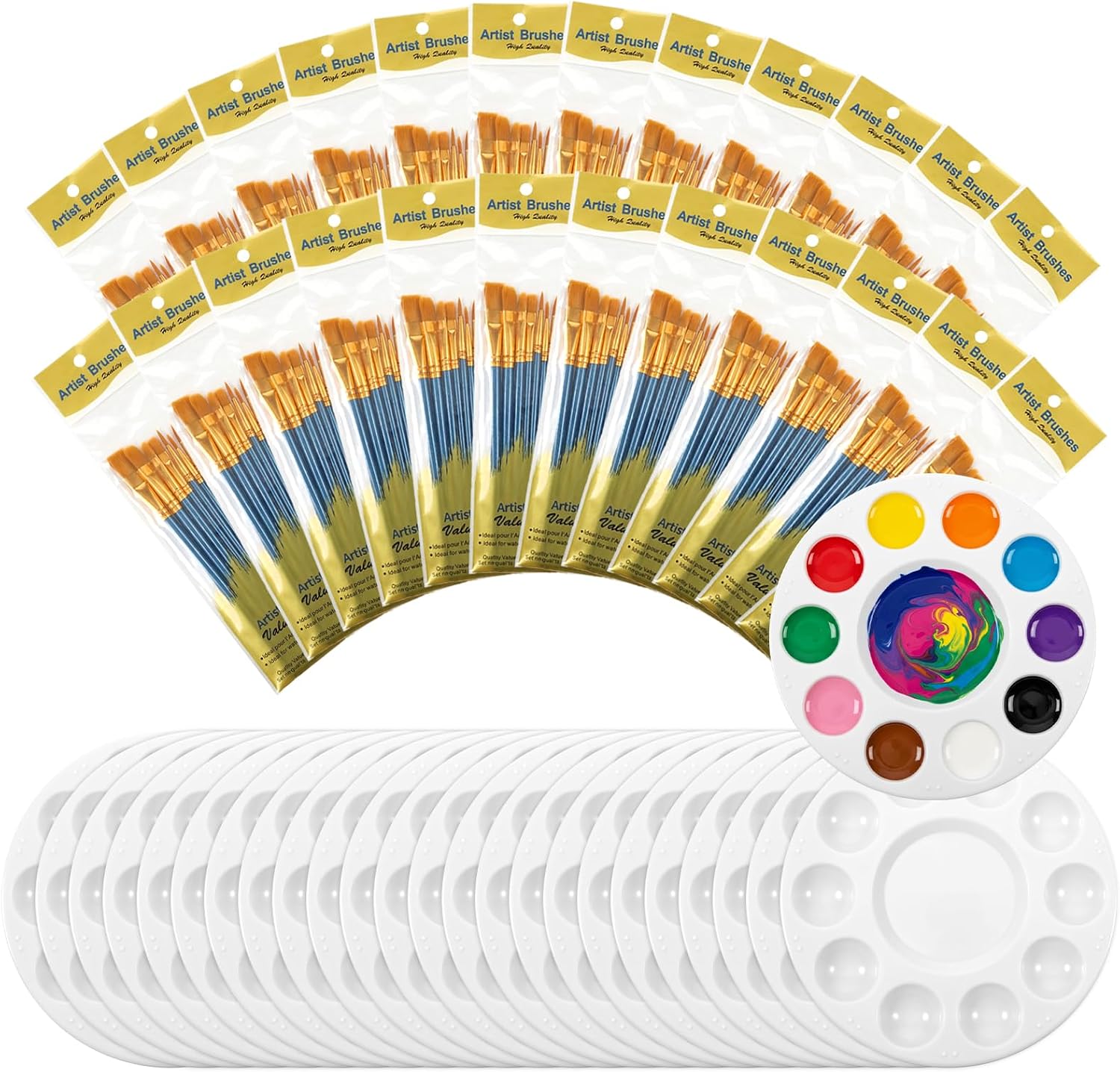 264 Pcs Paint Brushes and Palettes Set, 24Pack of 240 PCS Paint Brushes Bulk and 24 Painting Trays Nylon Brush Head Professional Artist Brush for All Purpose Oil Watercolor Painting
