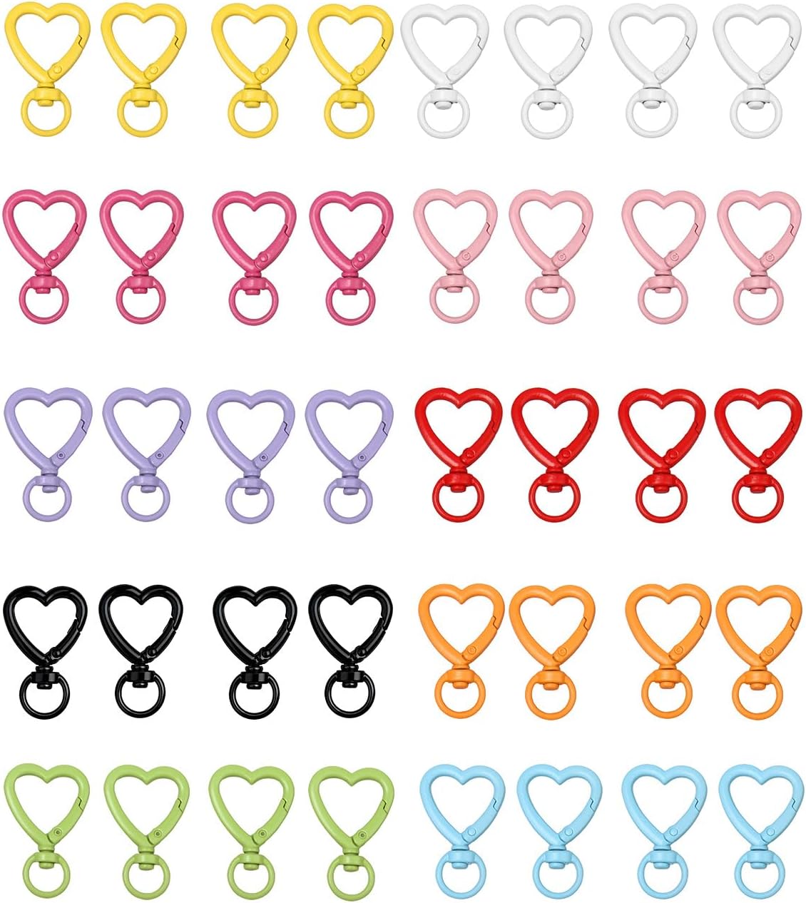 40Pcs Mixed Heart Keychain Clip Heart Carabiner Key Chain Hooks Zinc Alloy.